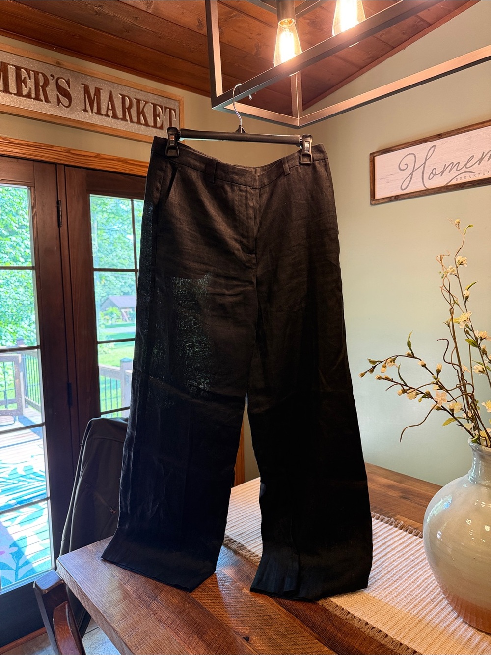 J. Crew Women’s Black Wide-Leg 100% Linen Trousers